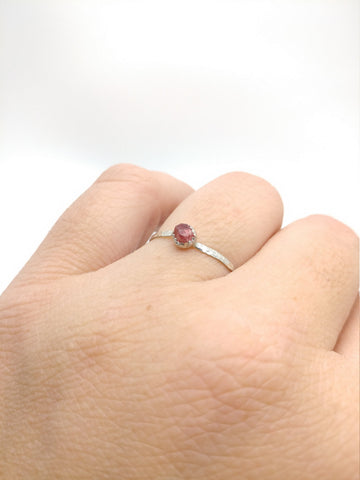 Hot Pink Spinel Crystal Stone Stacking Ring in Sterling Silver Sz 9.75