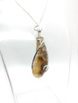 Oregon Graveyard Point Plume Agate Pendant in Sterling Silver with Marcasite