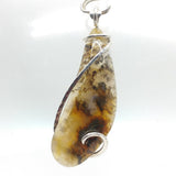 Oregon Graveyard Point Plume Agate Pendant in Sterling Silver with Marcasite