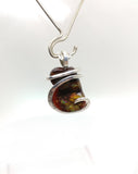 Rare AAA Mexican Fire Agate Gemstone Necklace in Hammered Sterling Silver