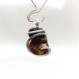 Rare AAA Mexican Fire Agate Gemstone Necklace in Hammered Sterling Silver