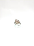 Raw Pink Oregon Sunstone Crystal Ring in Sterling Silver Sz 5 with Copper Schiller