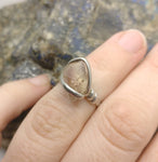 Raw Pink Oregon Sunstone Crystal Ring in Sterling Silver Sz 5 with Copper Schiller