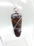 California Paisley Plume Agate Pendant in Hammered Sterling Silver