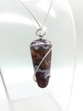 California Paisley Plume Agate Pendant in Hammered Sterling Silver